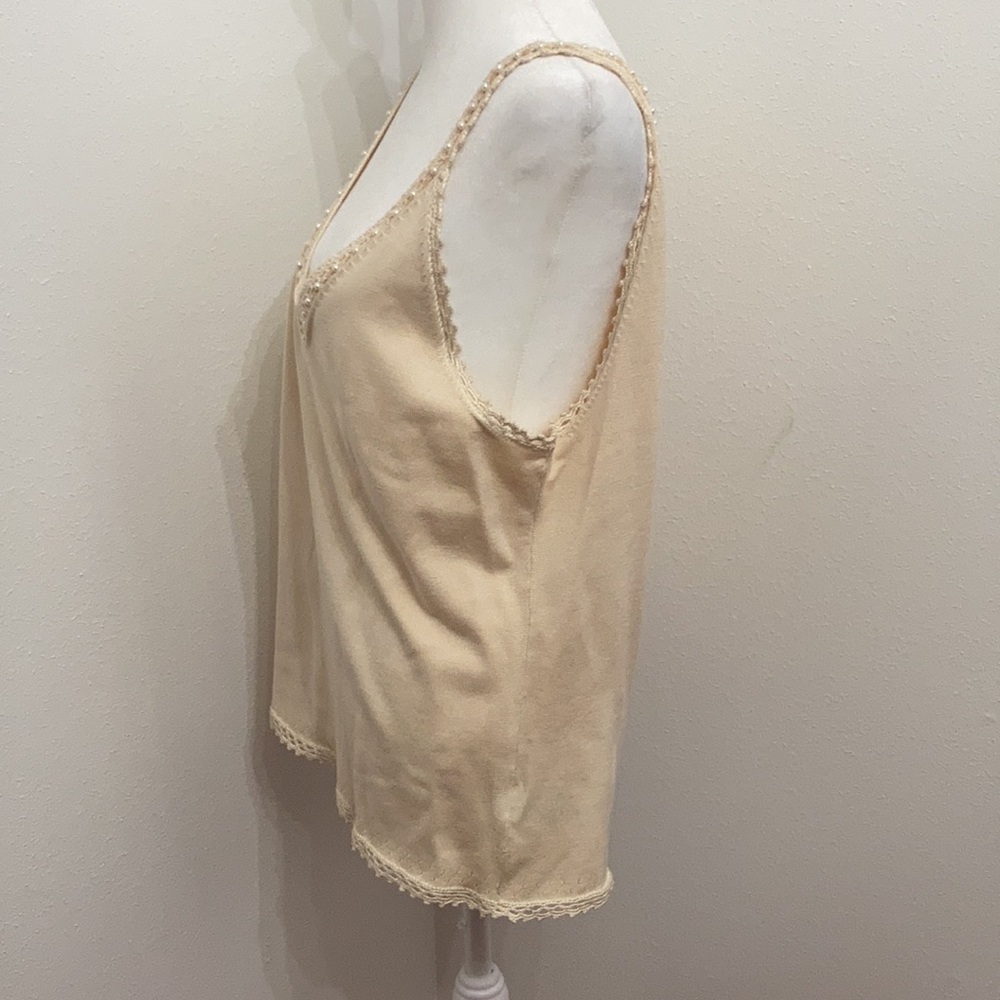 EUC Lauren Ralph Lauren Beige Sleeveless Blouse with Sequins & Bead Detail XL - Picture 4 of 10